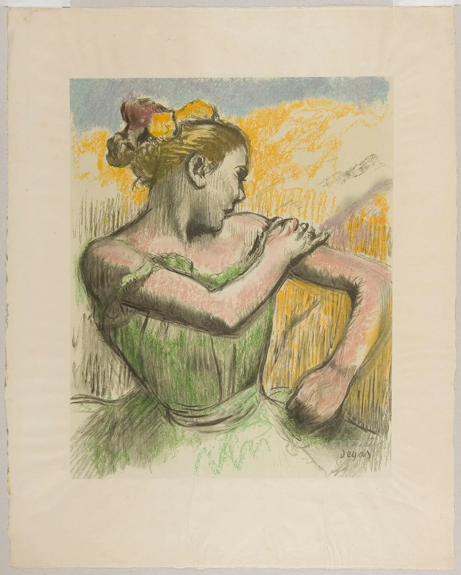 Danseuse, litografia barwna na papierze japońskim wykonana przez Auguste’a Clota według pastelu Edgara Degasa, 1899 Danseuse, litografia barwna na papierze japońskim wykonana przez Auguste’a Clota według pastelu Edgara Degasa, 1899